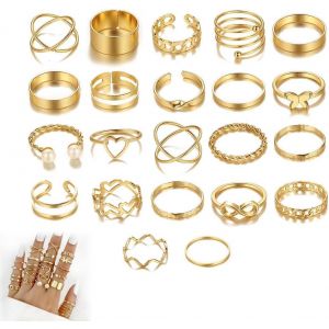 Kahfl-Lot De 22 Bagues En Or Pour Femmes,Bagues Empilables,Bagues Fantaisie,Bagues Ouvertes Ajustables,Bagues Épaisses En Forme De Dôme,Lot De Bagues Ouvertes Pour Femmes - Neuf