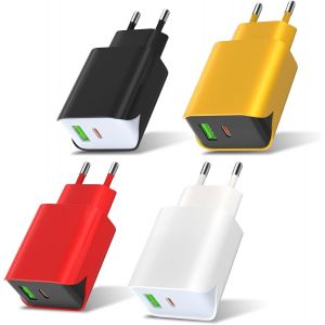 Chargeur Usb C 20W Prise Usb C Chargeur Rapide 2Porte Pd&Qc3.0 Adaptateur Secteur Usb C Pour Iphone 14 Pro Max/14 Plus/13/12,Galaxy S23/S22 (4Colors 4Pack) - Neuf