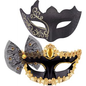 2 Pi&egrave;ces Masque V&eacute;nitien Couple Masque Mascarade Femme Dentelle Masque V&eacute;nitien Pour Femme Homme Mascarade F&ecirc;te.[J3] - Neuf