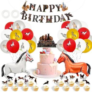 Lot De 41 Décorations D'Anniversaire Pour Chevaux,Avec 20 Ballons En Forme De Chevaux,16 Inserts De Gâteau Pour Chevaux,2 Ballons Flottants En Forme De Cheval,Pour Garçons Et Filles - Neuf