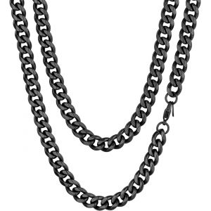 Tianyi-Chaine Homme Acier Inoxydable Collier Gros Maille Cubain Enfant Garcon Gourmette Massif Ras De Cou Punk [Argent/Noir/Plaque Or-Largeur: 3/6/9/12 Mm; Longeur: 36/46/51/55/61/66/71/76 Cm] - Neuf