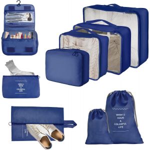 Organisateur Val Lot De 9 Imperm&eacute;able Organisateur De Voyage Packing Cubes, Sacs &Agrave; V&ecirc;tements, Bon Pour Les V&ecirc;tements, Les Cosm&eacute;tiques, Les Chaussures, Les Sous-V&ecirc;tements, Bleu Marine - Neuf