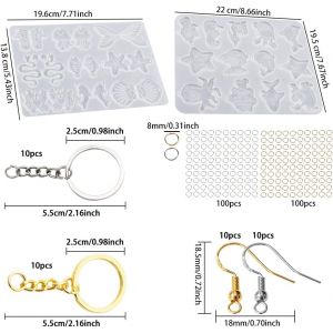 Kit De 242 Moules En R&eacute;sine De Silicone Marine, Moule Bijoux Resine Epoxy 10 Paires R&eacute;sine Boucle D'oreille Moule Avec Crochets Pour Boucles D'oreilles, Anneau De Saut, Anneaux De Cl&eacute;s - Neuf