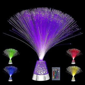 Lampe À Fibre Optique À Base De Cristal À Changement De Couleur Avec Télécommande - Lumière Sensorielle De Centre De Table À Fibre Optique Alimentée Par Usb / Batterie - Neuf