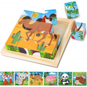 ERYI-Puzzles En Bois Enfant,Puzzle En Bois,Puzzles Cube Animaux,Puzzle De 9 Cubes En Bois,Jouet Montessori Pour 1 2 3 Ans,Cube D'Images En Bois Pour Enfants Tout-Petit Garçons Filles 1 2 3 4 Ans - Neuf