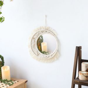 Miroir Mural Suspendu Avec Franges En Macramé Miroir Rond Bohème Ar - Neuf