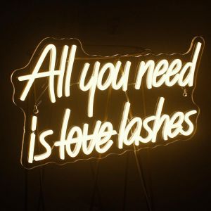 All You Need Is Lashes Enseigne Au Néon, Lash Neon Signs Pour La Décoration Murale, Blanc Chaud Led Signe Usb Lettre Néons Pour Chambre Beauté Ongles Chambre Salon Spa Bar Fête Cils Chambre - Neuf