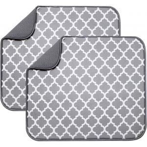 Lot De 2 Tapis De Séchage En Microfibre Pour Égouttoir À Vaisselle, Absorbants Pour Verres, Assiettes Et Tasses, 40 Cm X 46 Cm, Dos Gris - Neuf
