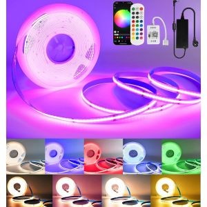 10M Cob Wifi Ruban Led,Led Chambre Rgbw+Blanc Chaud 672Led/M Dc24V,Led Ruban Bande Led Rgbww Multicolore Fonctionne Avec Google Home Assistant/Alexa,Led Bande Avec T&eacute;l&eacute;commande - Neuf
