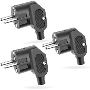 3 Pi&egrave;ces Fiches Schuko Prise Electrique Male 250v 16a, Prise Male Exterieur, Fiche Coud&eacute;e Fiches Electrique De Mise &Agrave; La Terre, Appareils Electrom&eacute;nagers Aux Luminaires Prises (Nero) - Neuf