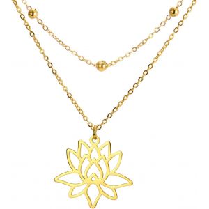 Kal-Collier Avec Pendentif Fleur De Lotus En Acier Inoxydable Unalome - Collier Ras Du Cou - Symbole Chakra - Géométrie Hindoue - Bijou Spirituel - Cadeau Pour Homme Et Femme - Neuf