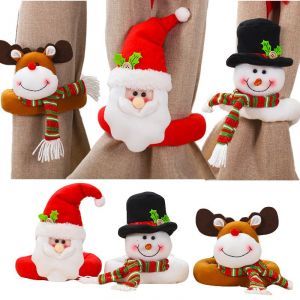 3pcs No&euml;l Embrasses De Rideaux De Bonhomme De Neige, Santa Claus Rideau De Boucles Retenues De Garantie De No&euml;l Rideau Boucle Les Clips De Porte Clip Rideau De D&eacute;coration De Rideau De La Sangle, D&eacute;c - Neuf