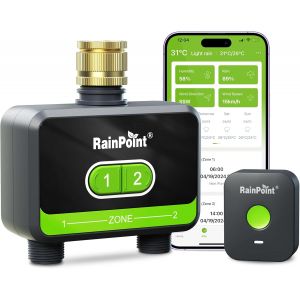 NouvelHorizonstore-Programmateur Arrosage WiFi 2 Sorties, entr&eacute;e en Laiton, minuterie d'arrosage Automatique de Jardin avec Application/Commande vocale, Programmateur d'arrosage Wi-FI pour Serre de J - Neuf