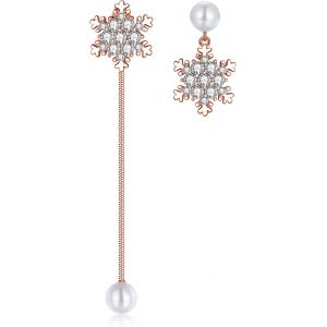 Boucles D'oreilles Pendantes De Noël En Argent Sterling 925 Avec Flocon De Neige Pour Femme - Hypoallergéniques - Longue Chaîne - Boucles D'oreilles Avec Perle - Cadeau De Noël D'hiver - Neuf