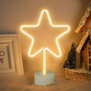 Étoile Lumières Enseignes Au Led Néon Lights Avec Base Veilleuses Batterie Usb Opération Veilleuses Décoration Pour Chambre D'enfant,Le Salon,Chambre,Anniversaire,Fête Noël - Neuf