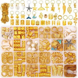 Kal-Lot De 255 Bijoux De Cheveux Dorés Pour Tresses, 38 Styles De Bijoux De Cheveux Pour Femmes Et Hommes, Bagues De Cheveux En Métal Doré Pour Dreadlocks, Accessoires De Cheveux, Tresses De - Neuf