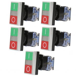 Lot de 5 boutons-poussoirs a reinitialisation automatique BEM38-11RG 22 mm, double bouton 1 NO 1 NC - Neuf