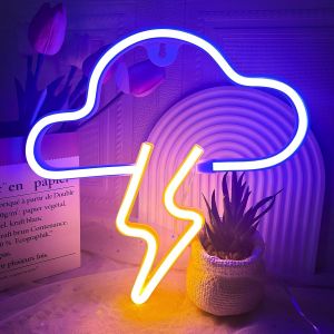 Néon Led Nuage Foudre, Lampe Neon Signe Décoration Murale Alimenté Par Usb Ou Pile, Enseigne Lumineuse Neon Deco Pour Chambre À Coucher, Salon, Gaming, Bar, Noël, Fêtes (Bleu + Éclair Jaune) - Neuf