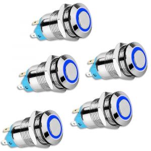 5PCS 12mm Verrouillage Interrupteur &Agrave; Bouton-Poussoir Capuchon Rond Haut,Interrupteur &Agrave; Bouton-Poussoir En M&eacute;tal &Eacute;tanche avec 12V / - Neuf