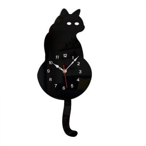 Horloge murale à pendule en forme de chat fantaisiste avec queue mobile - Parfaite pour la maison, le bureau, le café et les amoureux des chats - Mouvement de balayage silencieux - Neuf