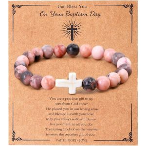 Eryi-Bracelet Croix Pour Femme, Cadeau De Baptême, Chrétien, Catholique, Religieux, Perles En Pierre Naturelle, Cadeau Inspirant Pour Elle - Neuf