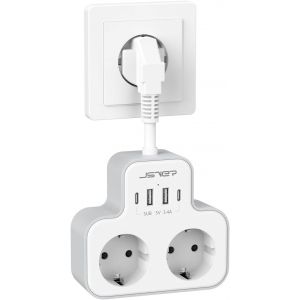 Multiprise avec USB,Multiprise Murale 2 Prises avec 2 USB A et 2 Type C(5 V/3,4 A 17 W) Multiprise électrique avec Câble Court pour Maison,Cuisine,Bureau-Blanc - Neuf