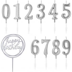 36 Pièces Bougies De Gâteau D'anniversaire,Bougie Anniversaire Longue Avec Supports,Bougies Fine Pour La Décoration De Fête De Gâteau De Mariage D'anniversaire (Argent-01) - Neuf