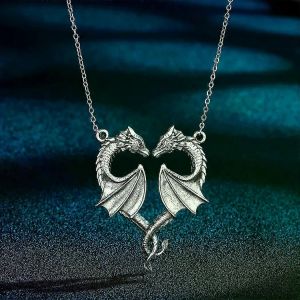 Acier Inoxydable Double Dragon Coeur Forme Amour Symbole Pendentif Collier Pour Hommes Femmes Mode Hip Hop Punk Bijoux Accessoires - Neuf