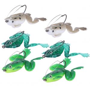 6 pièces/ensemble appât de pêche en plastique souple en forme de grenouille artificielle réaliste en plein air (couleur aléatoire) - Neuf