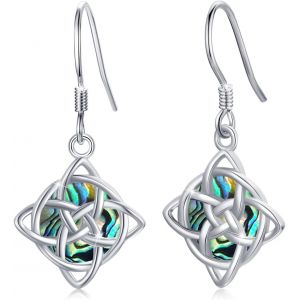 Kalhx-Boucles D'oreilles Noeud Celtique Pour Femme En Argent 925-N?Uds Celtiques-Abalone-Boucles D'oreilles Pendantes-Boucles D'oreilles Cr&eacute;oles-N?Ud Celtique-Bijoux Pour Femme Et Fille,Argent - Neuf