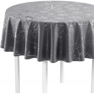 SJZG-Nappe Lavable Au Mètre - Ronde (Bord Coupé) - Motif Pissenlit Anthracite - Imperméable - Idéale Comme Nappe Ou Chemin De Table Pour Tente À Bière - 140 Cm - Neuf
