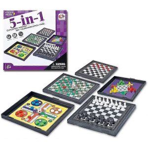 Jeu D'&eacute;checs Magn&eacute;tique 5 En 1, Jeu De Soci&eacute;t&eacute; De Voyage Portable Avec Dames Et &Eacute;checs Volants - Neuf