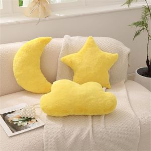 Cauc-Coussin D&eacute;coratif Pour Enfant - En Forme D'&eacute;toile - Doux Et Moelleux - En Forme De Lune Et De Nuage - En Peluche - Pour Chambre D'enfant - 38 Cm - &Eacute;toile Jaune - Neuf