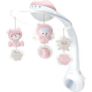 Infantino Mobile Musical 3-En-1, Mobile Transformable En Projecteur Et En Veilleuse Avec Mode R&eacute;veil, 6 M&eacute;lodies Int&eacute;gr&eacute;es Et 4 Sons Nature, Rose - Neuf