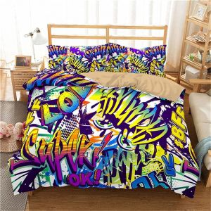 Housse De Couette Imprim&iquest;&iquest;E En D Graffiti Style Hip-Hop Soft Respirant S&iquest;&iquest;Rie Microfibre Literie - Housse De Couette Et Taie D'oreiller Xcm (Hip-Ho - Neuf