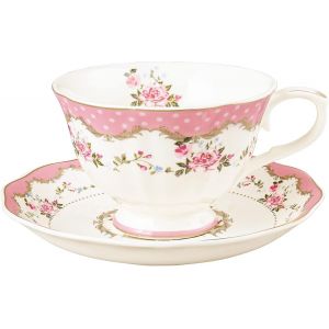 MEVRONISSHOP-Tasse &agrave; Th&eacute; Anglaise avec Fleurs, Tasse &agrave; Caf&eacute; en Porcelaine Rose, 200ml Fleur Tasse &agrave; Th&eacute; et Soucoupe, Grande Tasse &agrave; Th&eacute; &eacute;l&eacute;gante - Neuf