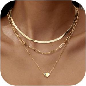 Kalanka-3pcs Collier Femme Acier Inoxydable Chaine Pendentif Plaqué Or 14k Collier Ras De Cou Réglables Empilables Colliers À Pendentif En Croix/Pièce/C?ur Colliers Femme Or Chaîne Argent Femme - Neuf