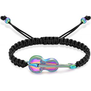 Eryi-Bracelet De Crémation De Guitare Pour Cendres Musique Guitare Urne Bracelet Pour Hommes Femmes Acier Inoxydable Corde Tressée Bracelet Guitare Amoureux Souvenir Bijoux - Neuf
