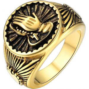 Eryi-Chevalière Religieux Mains De Prière Chrétienne Bague Religion Acier Inoxydable/Noir/Or Taille 54-67,Bijoux Vintage Biker Porte Bonheur Pour Homme Femme Garçon (Boîte Cadeau) - Neuf