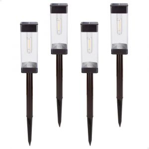 Asfasfq-Lot De 4 Balises Solaires Led 6 Lumens, Éclairage Extérieur Pour Jardin Et Allées, Lumière Chaude, Avec Piquet, Charge Solaire, Bouton On/Off, Ip44, Autonomie 8h, Installation Sans Fil (61575 - Neuf