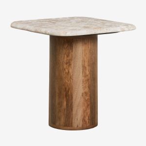 Table de chevet carr&eacute;e 40x40 cm en marbre et bois de manguier Merieines Marbre Couleurs naturelles &iquest;40 cm - Neuf