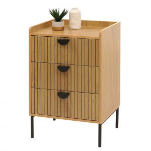 Commode HWC-O39, Armoire Highboard, 3 tiroirs M&eacute;lamine MDF 77x50x42cmnaturel - Neuf
