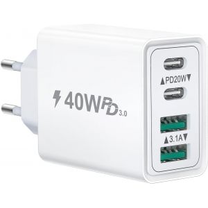 Chargeur Usb C, 40W 4 Port Prise Usbc Chargeur Rapide Iphone, Multi Secteur Double Pd+Qc 3.1A Type C Adaptateur Pour Iphone 1[J38] - Neuf