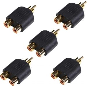 Adaptateur R&eacute;partiteur Rca, Cinch Y Adaptateur Av 1 M&acirc;le &Agrave; 2 Femelle Cinch Adaptateur Rca &Agrave; Jack Pour Caisson Basses, Phono, Av, Audio, Subwoofer Voiture(5Pack)[Z5068] - Neuf