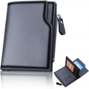 NSIECD-Portefeuille Homme en Cuir Noir Simple et &Eacute;l&eacute;gant - Porte-Cartes et Monnaie pour Toutes Les Occasions - Neuf