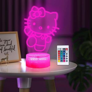 Kitty Lampe, 3d Led 16 Couleurs Intelligent T&eacute;l&eacute;commande Veilleuse Pour D&eacute;coration De Chambre D'enfant, Cadeaux De No&euml;l, Cadeaux D'anniversaire Pour Enfants - Neuf