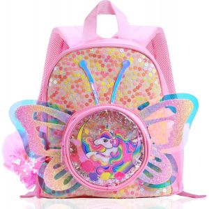 Licorne Sac A Dos Fille,Cartable Enfants Avec Ailes De Papillon Pour Maternelle Primaire,Pu Paillettes Mode Sac Ecole,Casual Backpack,Cadeau Pour Rentr&eacute;e Anniversaire Noel.[B131] - Neuf