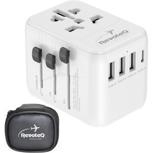 Adaptateur de Prise Universel avec 3 Ports USB et 1 Port Type C Adaptateur de Voyage pour &Eacute;tats Unis Royaume Uni Japon Italie Canada France Chargeur Universel Compact avec Sac - Neuf