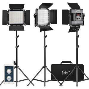 MEVRONISSHOP-GVM Lot de 3 kits d'&eacute;clairage vid&eacute;o LED avec contr&ocirc;le par application, variable bicolore 2300K 6800K avec luminosit&eacute; d'affichage num&eacute;rique de 10 100% pour la photographie vid&eacute;o, panneau - Neuf