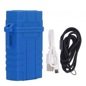 HJLIAN Briquet etanche USB grande capacite, robuste, ABS, resistant a l'humidite, rechargeable, pour cigarettes, camping, exterieur, bleu - Neuf